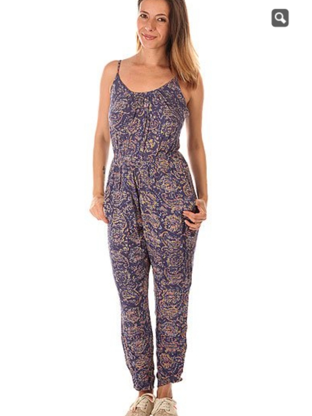 Billabong Gold Drifters Paisley Printed Navy Jumpsuit